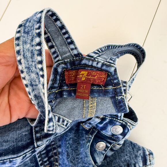 7 For All Mankind Girls Denim Shortalls Overalls Blue Distressed - 2T 2 - Picture 7 of 8